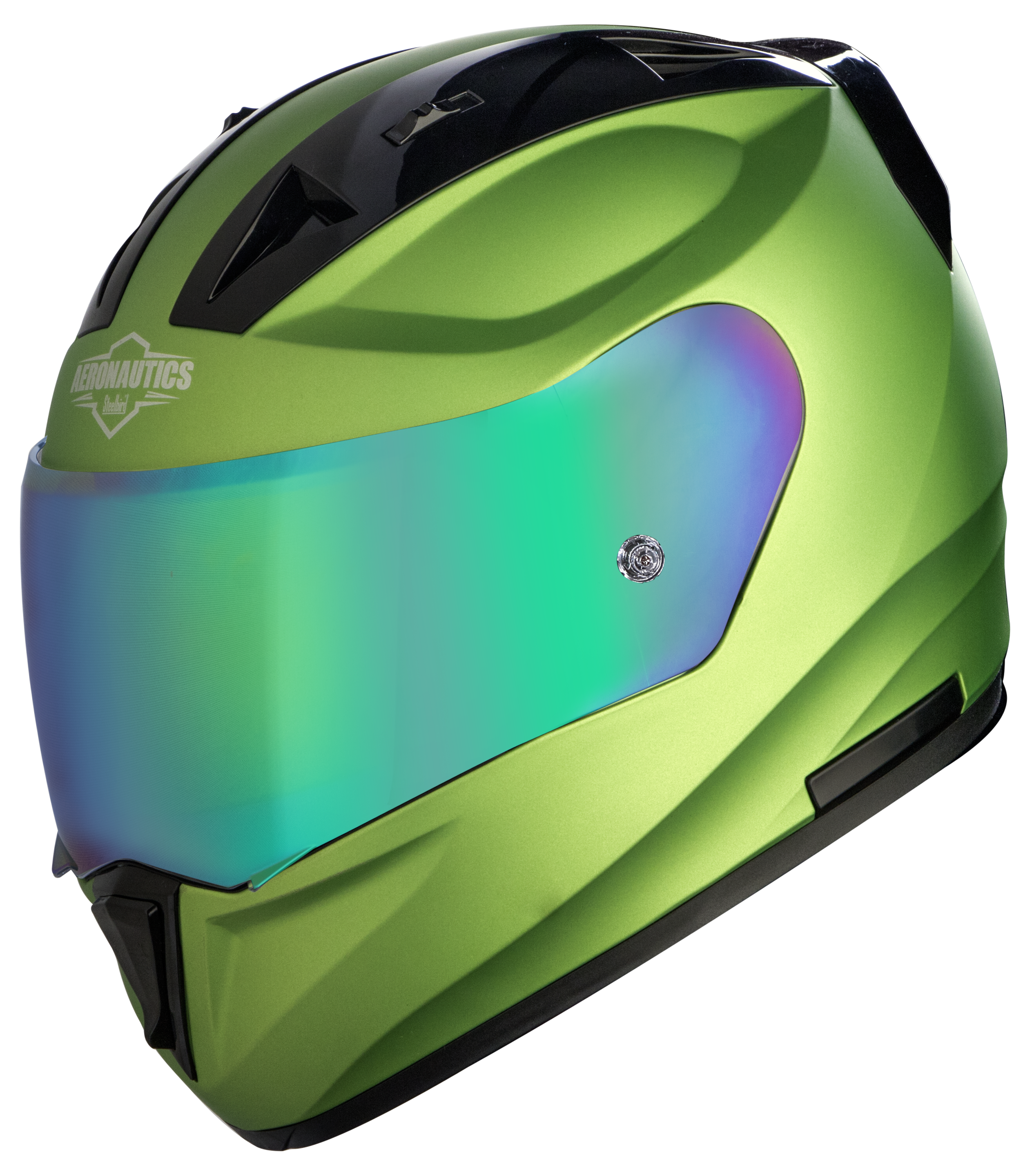 SA-1 Aeronautics Mat Y Green With Anti-Fog Shield Rainbow Chrome Visor